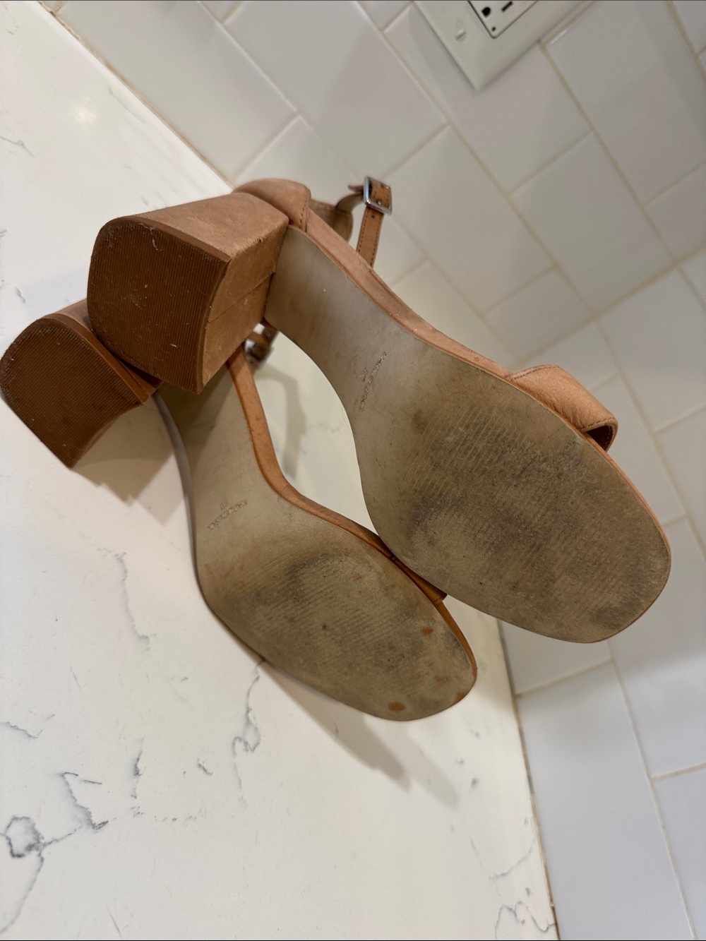 Steve Madden Nude/Tan Block Heel Ankle-Strap Sandals - Picture 7 of 10